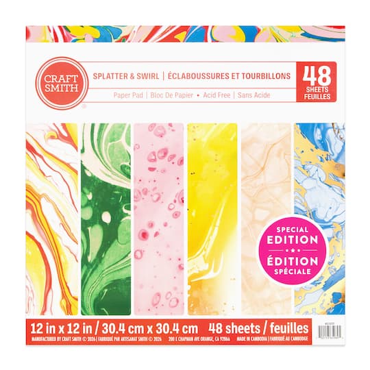 Craft Smith 12" x 12" Splatter & Swirl Paper Pad, 48 Sheets